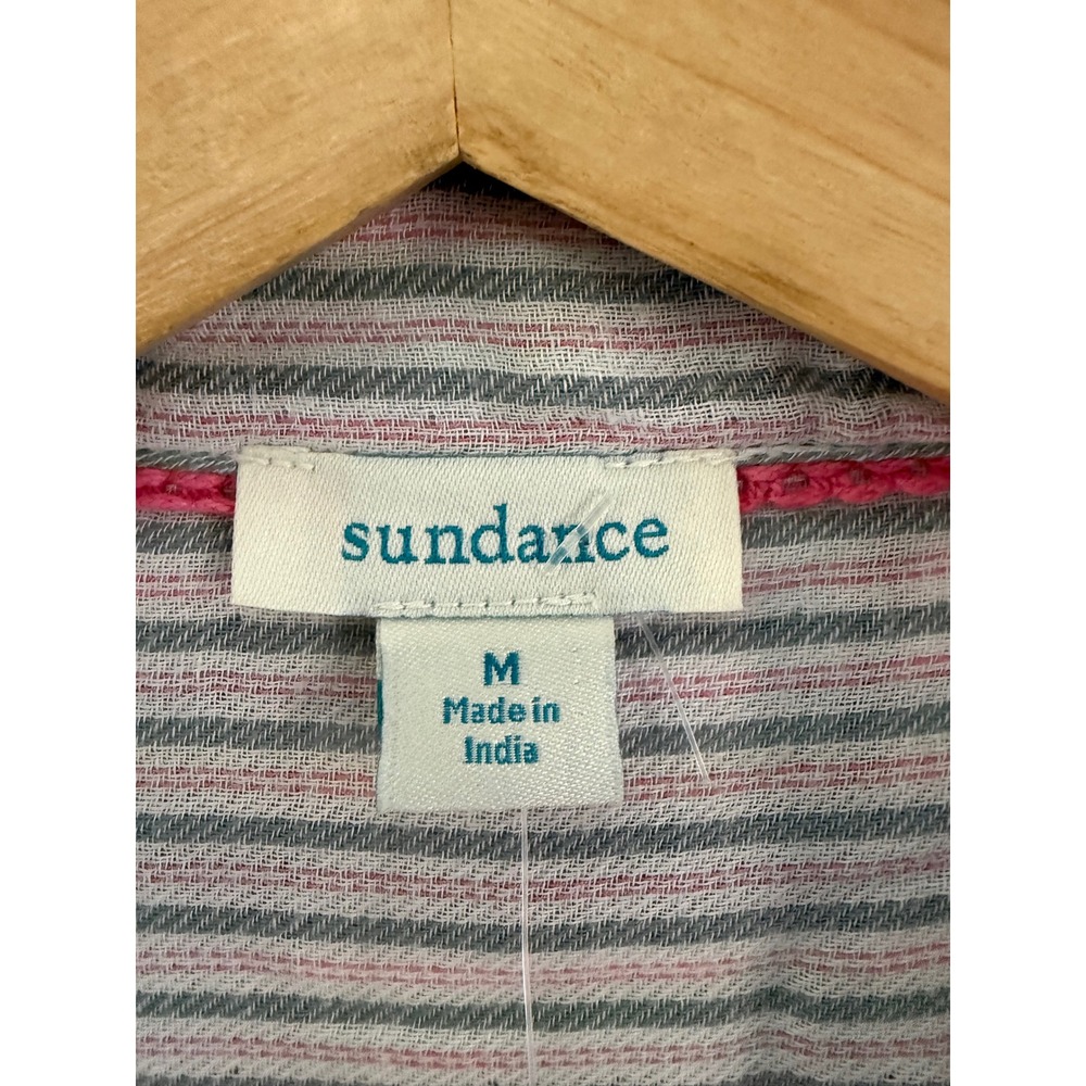 NWOT Sundance Womens Plaid Button Down Shirt Pink Crochet Trim Cotton Top Size M - Picture 2 of 6